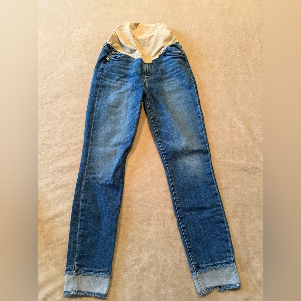 7 For All Mankind Women's Straight Leg Maternity Blue Jeans